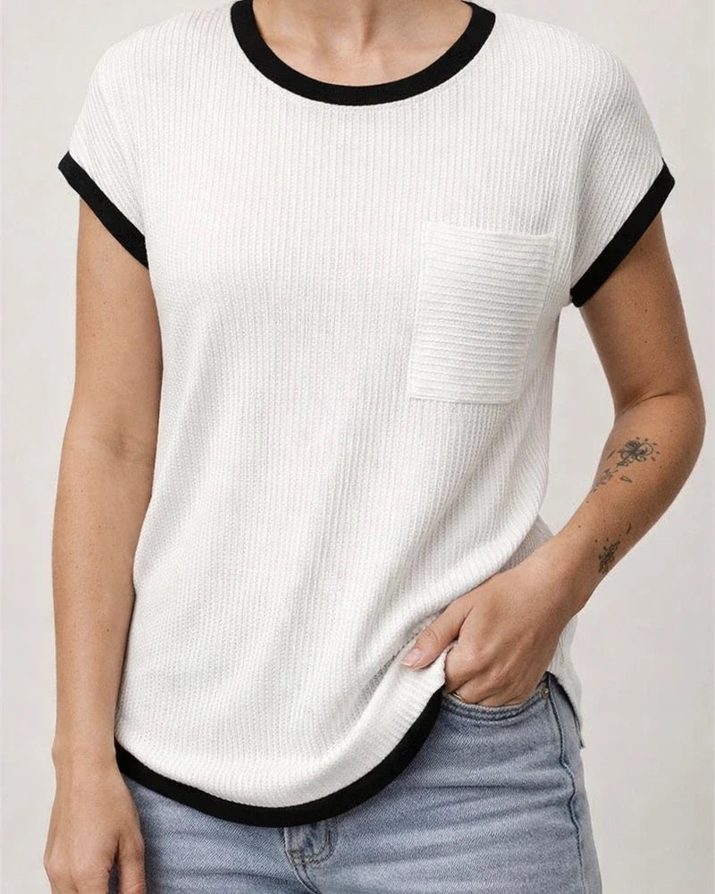 Women's Short-Sleeve Ribbed Knit T-Shirt - Spring/Summer Casual Top | JRSEE:c5c84cb9-73f8-4f6f-a699-644bc9ecf351