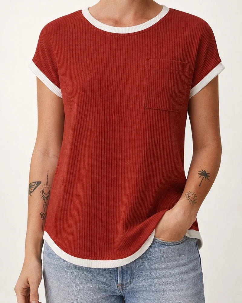 Women's Short-Sleeve Ribbed Knit T-Shirt - Spring/Summer Casual Top | JRSEE:16347458-58f7-466e-9e79-4cff2e760c91