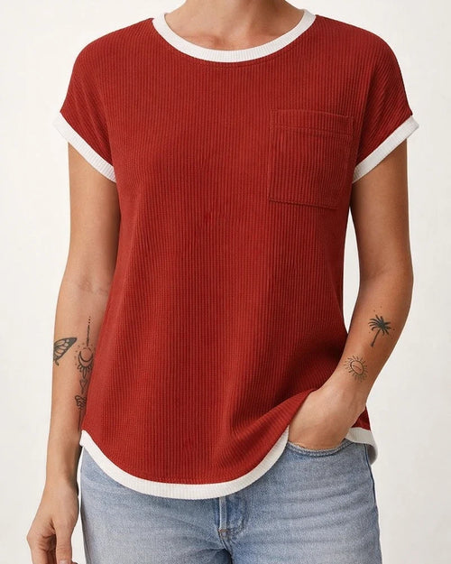 Women's Short-Sleeve Ribbed Knit T-Shirt - Spring/Summer Casual Top | JRSEE:16347458-58f7-466e-9e79-4cff2e760c91