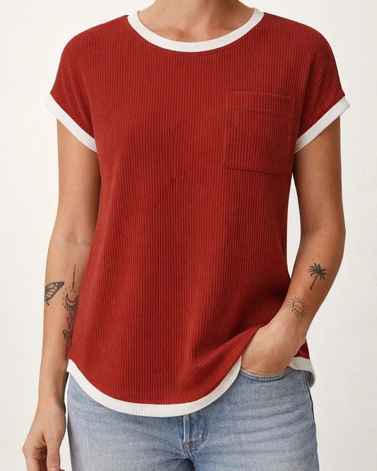 Women's Short-Sleeve Ribbed Knit T-Shirt - Spring/Summer Casual Top | JRSEE:16347458-58f7-466e-9e79-4cff2e760c91