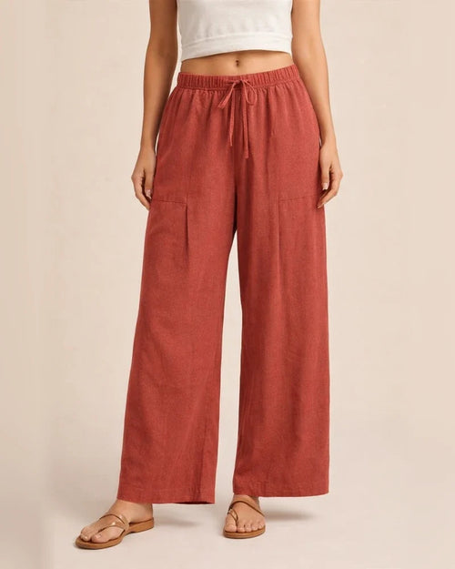 Women's Solid-Color Drawstring Cotton-Linen Blend Casual Loose-Fit Long Pants | JRSEE:9d97e186-aa64-4574-9ca7-5cc25e69214b