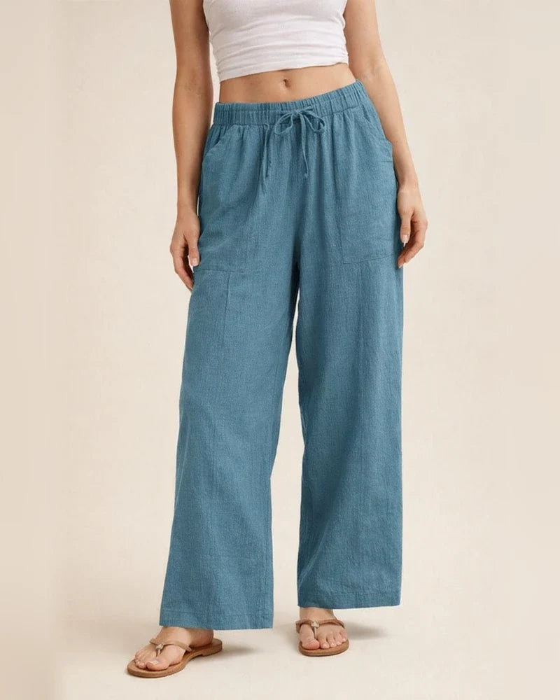 Women's Solid-Color Drawstring Cotton-Linen Blend Casual Loose-Fit Long Pants | JRSEE:fca26031-277f-411b-b9fa-3fef2904282a