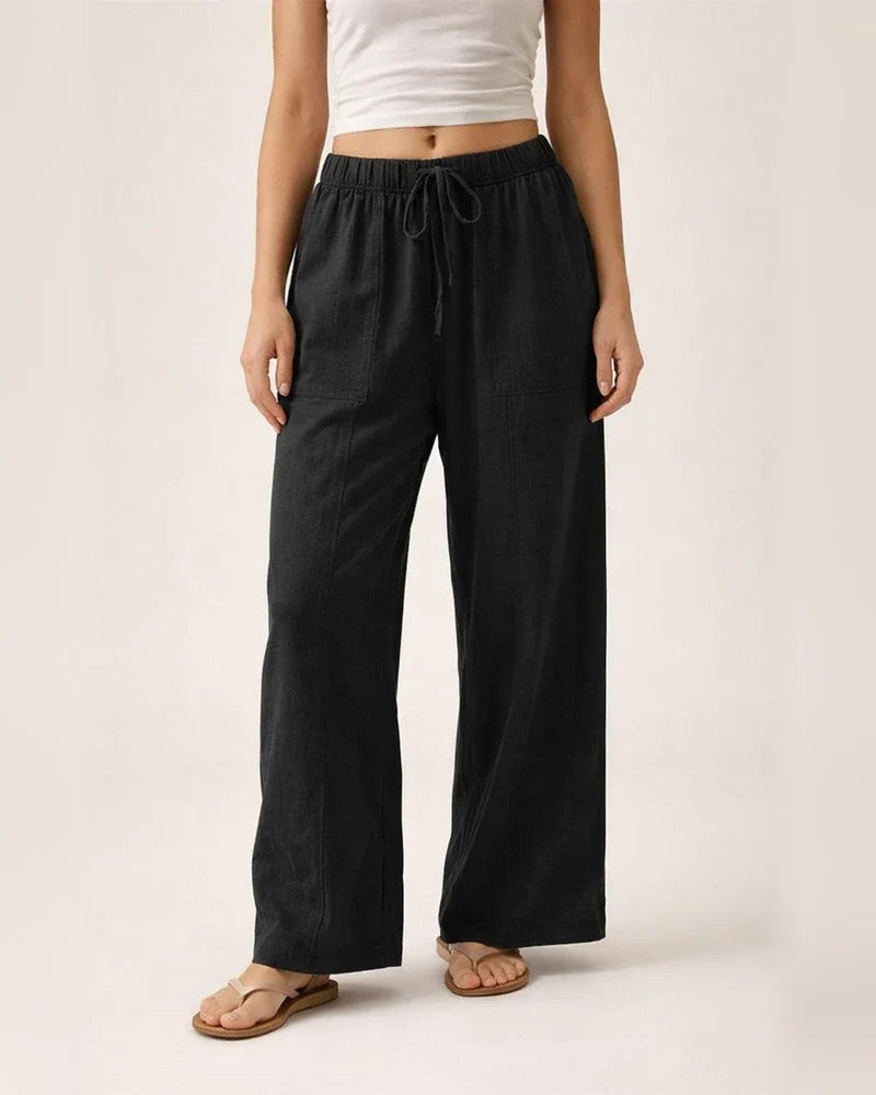 Women's Solid-Color Drawstring Cotton-Linen Blend Casual Loose-Fit Long Pants | JRSEE:c8a6b876-d1f8-4dcc-a98e-65ffcd0334e5