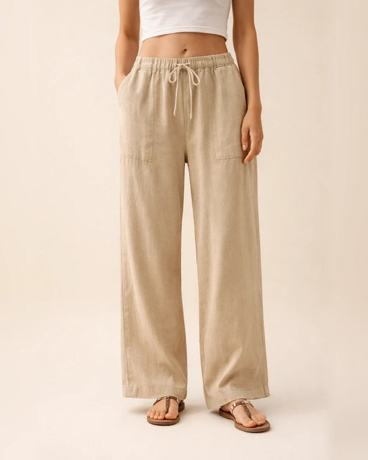 Women's Solid-Color Drawstring Cotton-Linen Blend Casual Loose-Fit Long Pants | JRSEE:140aa333-d7a8-4c1a-9c78-ffae3bef2826