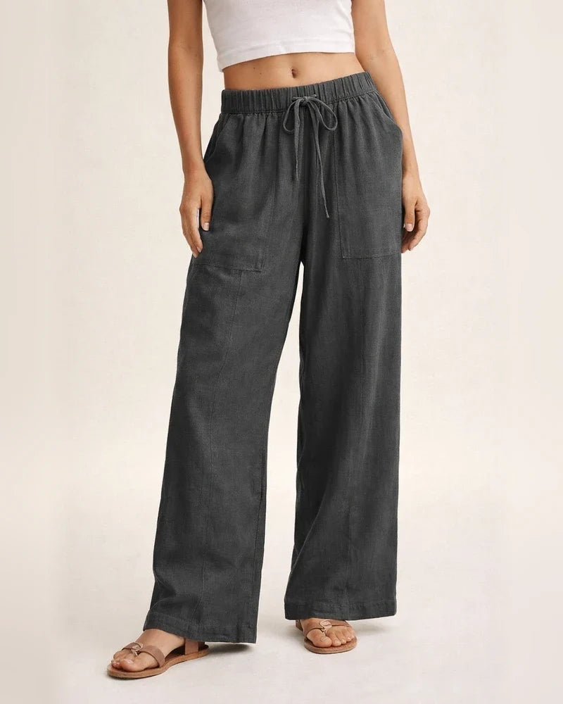 Women's Solid-Color Drawstring Cotton-Linen Blend Casual Loose-Fit Long Pants | JRSEE:6708e3f3-2f12-48cb-9a36-d0aaac81def5