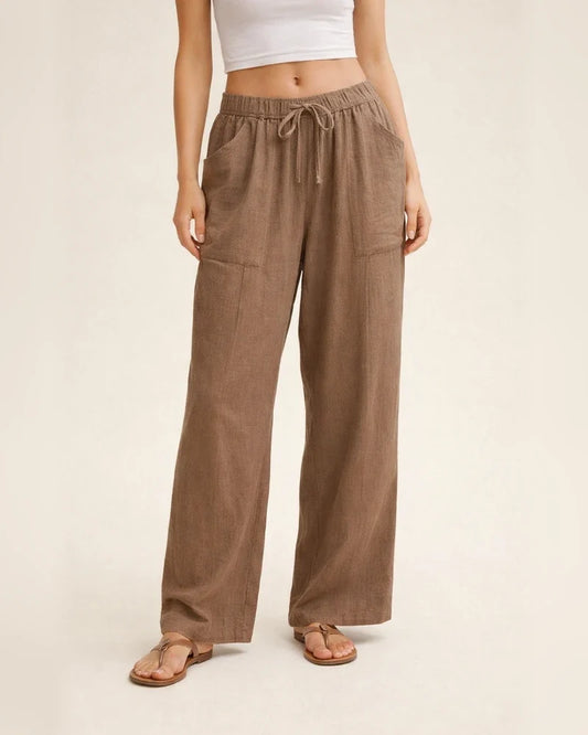 Women's Solid-Color Drawstring Cotton-Linen Blend Casual Loose-Fit Long Pants | JRSEE:d1f01ebd-de7e-4815-9779-bd190fcf476f