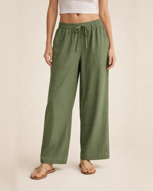 Women's Solid-Color Drawstring Cotton-Linen Blend Casual Loose-Fit Long Pants | JRSEE:b5a31510-1258-409f-88c2-3c849fab2a83