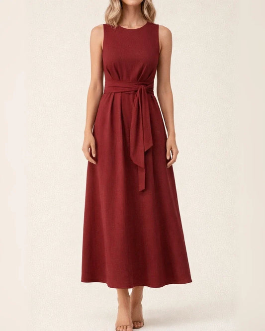 Women's Solid-Color Round-Neck Sleeveless Dress Casual Resort-Style Maxi Dress | JRSEE:977a5274-bc27-473d-a2db-0584c48a7ec5