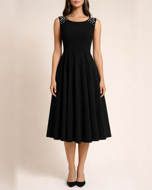 Women's Solid Color Slim Round Neck Beaded Sleeveless Dress Red Black Blue S M L XL | JRSEE:3ae6c1bd-52ad-427d-9db2-697056050e6b