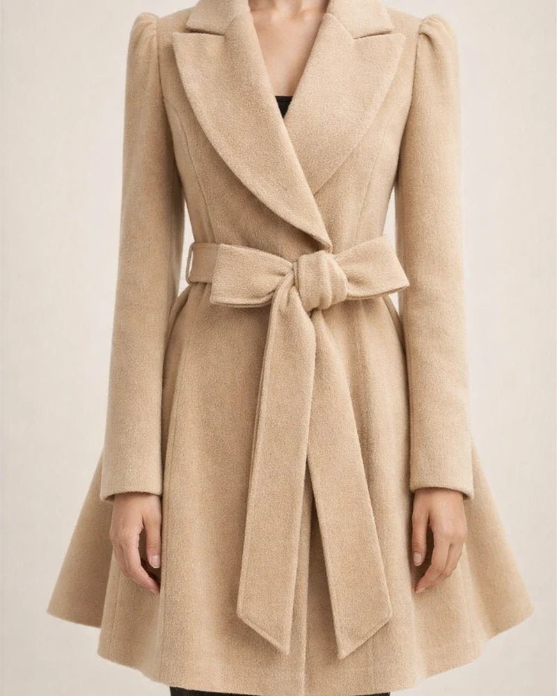 Women's Solid Color Tweed Jacket Suit Collar Drawstring Waist Slim Tweed Coat Tweed OL Commuter Wind Trench Coat | JRSEE:bc683f90-f524-4409-b121-6fcb7265d0ad