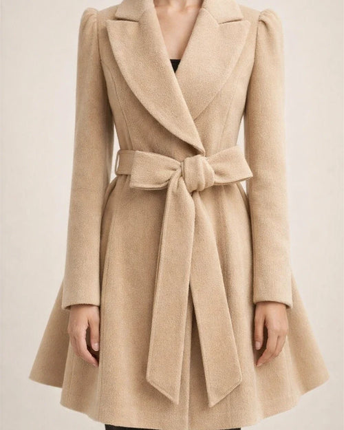 Women's Solid Color Tweed Jacket Suit Collar Drawstring Waist Slim Tweed Coat Tweed OL Commuter Wind Trench Coat | JRSEE:bc683f90-f524-4409-b121-6fcb7265d0ad