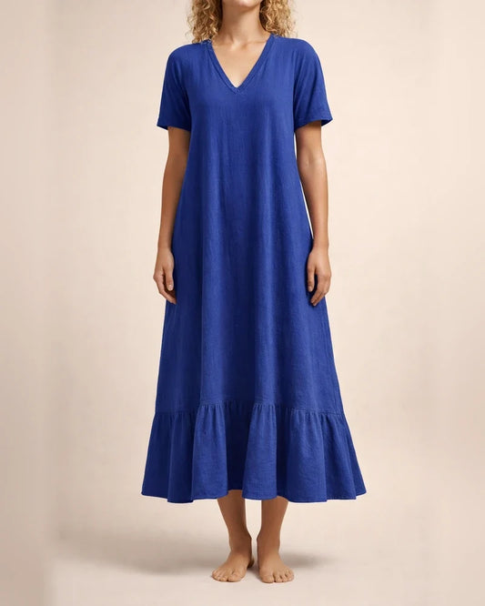 Women's Solid Color V-neck Lace-up Short Sleeve A-line Long Dress Red Blue Black Dark Brown | JRSEE:ca575339-06f4-4755-b3ce-44f11dc2fd94