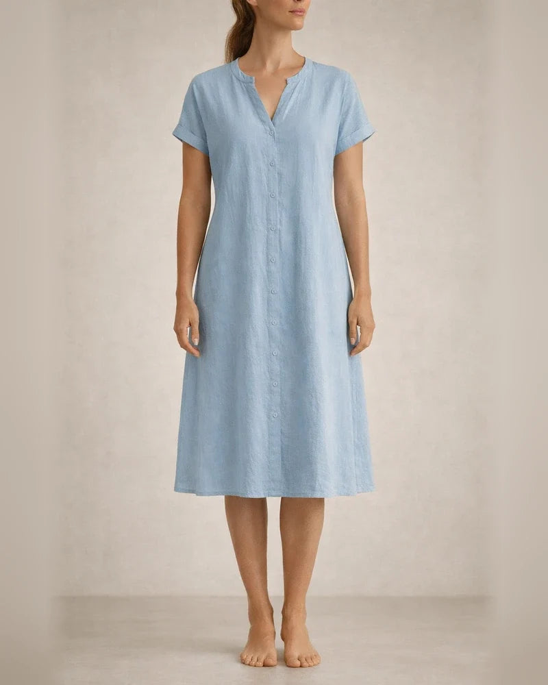 Women's Solid-Color V-Neck Short-Sleeve Casual A-line Dress | JRSEE:b5a1737929 | JRSEE:a48f94e6-900a-40a3-9d96-334e31ff4437 | JRSEE:c437c419-8155-4851-a432-5bcf7d9e8998