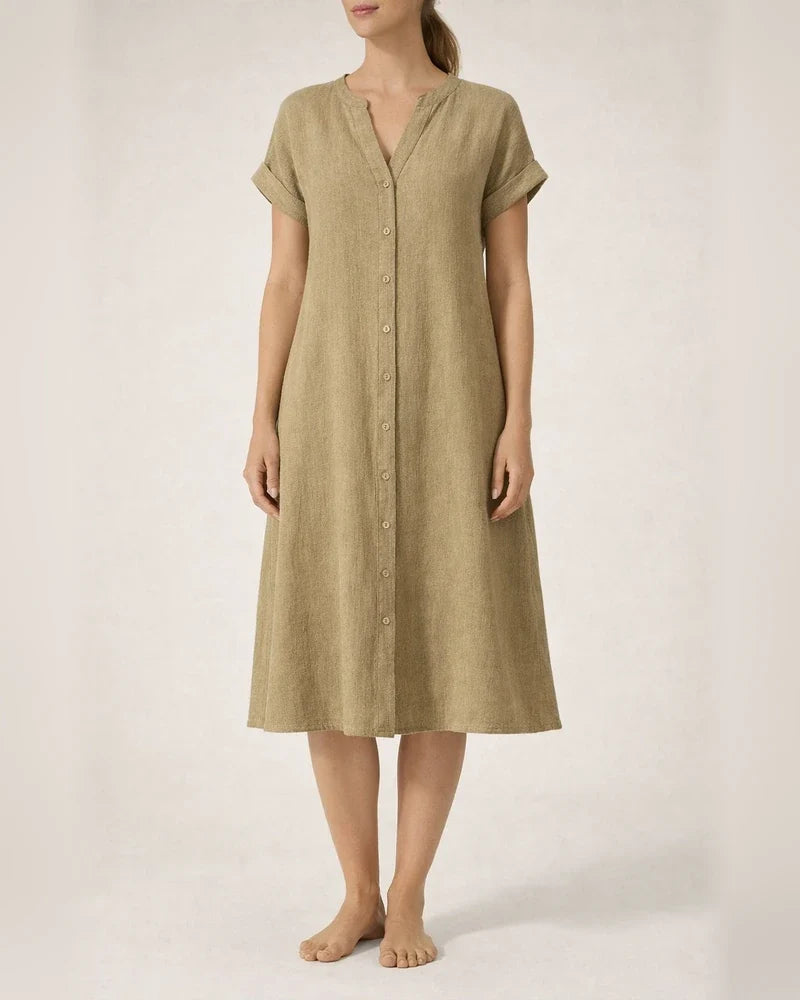 Women's Solid-Color V-Neck Short-Sleeve Casual A-line Dress | JRSEE:7d6b8c8772 | JRSEE:e3015c23-4264-4795-8346-3a2ee54ebf24 | JRSEE:1b6af78b-4ee7-4a36-ba36-576d305afe66