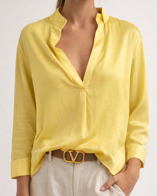 Women's Spring and Fall New Temperament and Elegant Solid Color Stand-up Collar Long-sleeved Bohemian Cotton Loose Type Shirt | JRSEE:76779c5f-cf31-4356-94a1-6a2858b4ced1
