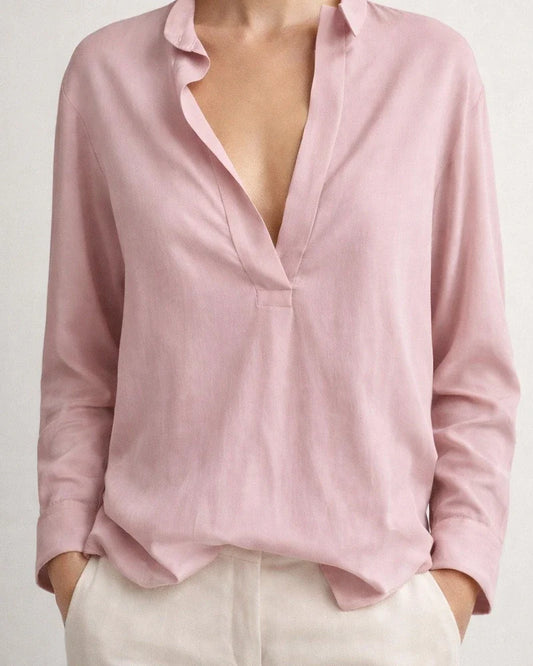 Women's Spring and Fall New Temperament and Elegant Solid Color Stand-up Collar Long-sleeved Bohemian Cotton Loose Type Shirt | JRSEE:d36134ef-eb7d-400c-8522-de6bca5adc50