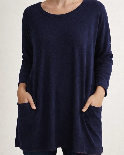 Women's Spring and Summer Solid Color New American Round Neck Long Sleeve Loose Pocket Solid Color T-shirt Casual Women's S,M,L,XL,XXL,3XL,4XL,5XL | JRSEE:8581065d-83db-408b-8040-a824a58461ad