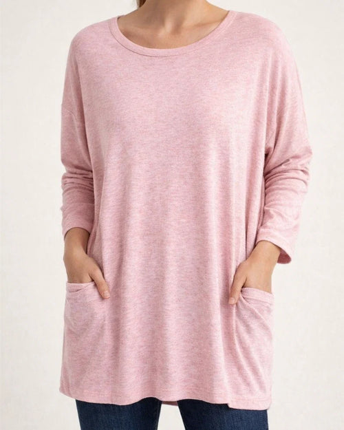 Women's Spring and Summer Solid Color New American Round Neck Long Sleeve Loose Pocket Solid Color T-shirt Casual Women's S,M,L,XL,XXL,3XL,4XL,5XL | JRSEE:7085efc1-4769-4eb7-a43d-462ecbda0c83