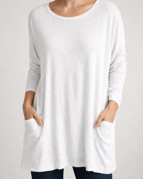 Women's Spring and Summer Solid Color New American Round Neck Long Sleeve Loose Pocket Solid Color T-shirt Casual Women's S,M,L,XL,XXL,3XL,4XL,5XL | JRSEE:de3637e1-d306-4c23-be2d-7a8893952879