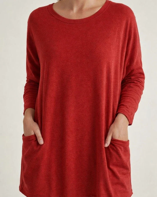 Women's Spring and Summer Solid Color New American Round Neck Long Sleeve Loose Pocket Solid Color T-shirt Casual Women's S,M,L,XL,XXL,3XL,4XL,5XL | JRSEE:b477e31e-ac60-4369-9709-47e7f1c52f2a