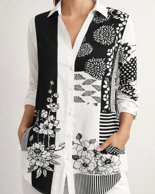 Women’s Spring Fall Long-Sleeve Button-Down Shirt Floral Print Women’s Button-Down Shirt | JRSEE:f6936256-b649-466d-9db7-5801a7a214f1