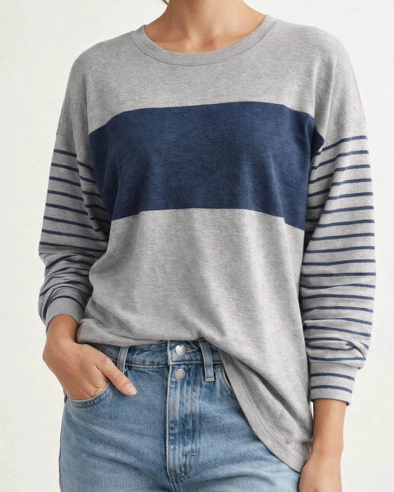 Women's Spring/Fall New Arrival Crew Neck Casual Striped Contrast Long-Sleeve T-shirt | JRSEE:90c7f7bd-3950-494a-92f7-9e714ec47a5f