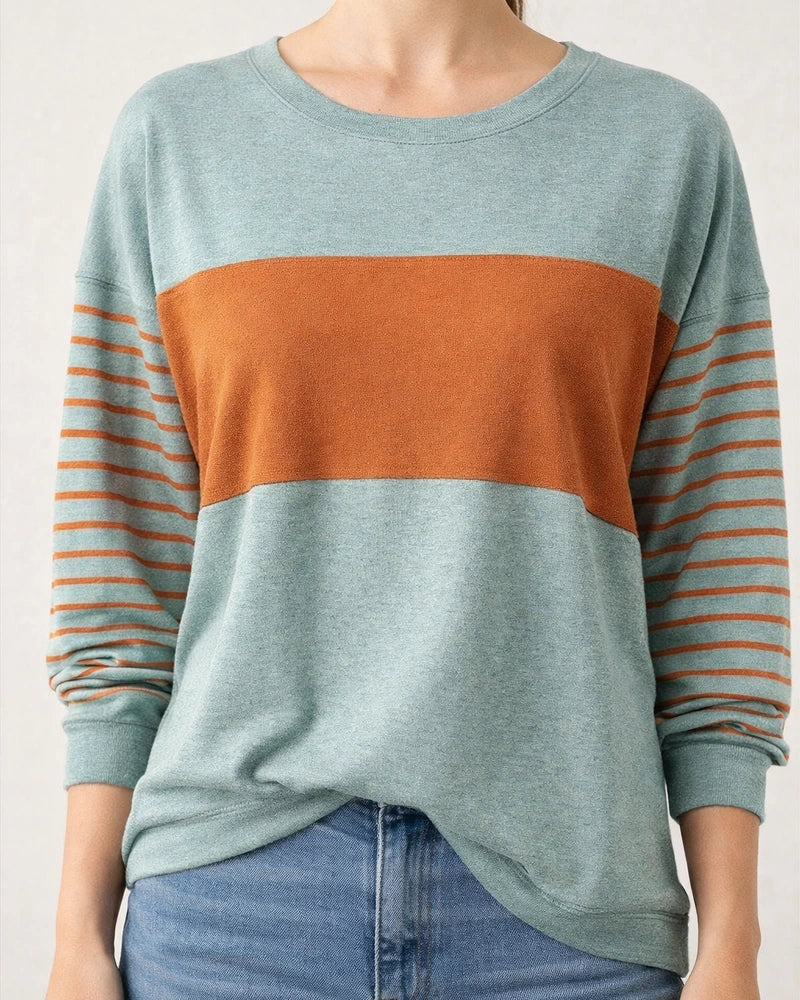 Women's Spring/Fall New Arrival Crew Neck Casual Striped Contrast Long-Sleeve T-shirt | JRSEE:f3deabed-730b-4d94-9869-523e52009326