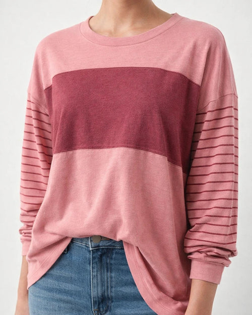 Women's Spring/Fall New Arrival Crew Neck Casual Striped Contrast Long-Sleeve T-shirt | JRSEE:486bc900-607c-4801-abf1-a60fd672ebbe