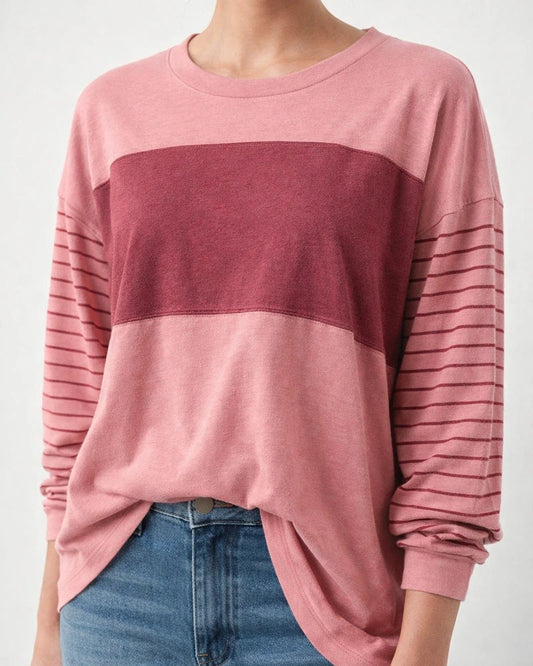 Women's Spring/Fall New Arrival Crew Neck Casual Striped Contrast Long-Sleeve T-shirt | JRSEE:486bc900-607c-4801-abf1-a60fd672ebbe