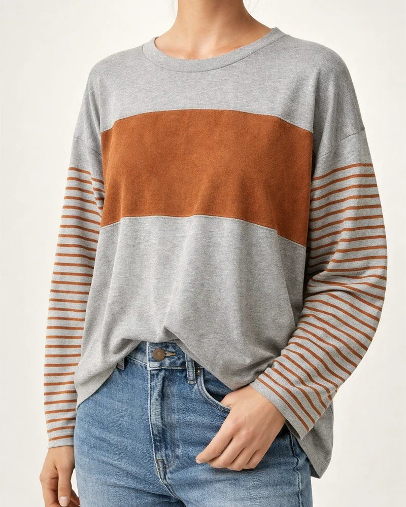Women's Spring/Fall New Arrival Crew Neck Casual Striped Contrast Long-Sleeve T-shirt | JRSEE:d1c52174-cce4-4426-9be6-e423ca176d1a