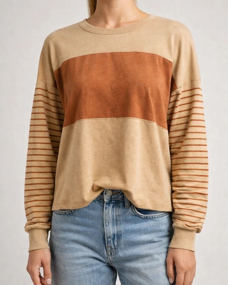 Women's Spring/Fall New Arrival Crew Neck Casual Striped Contrast Long-Sleeve T-shirt | JRSEE:9d2c86b9-4c6f-4db5-ab19-a938afdbd936