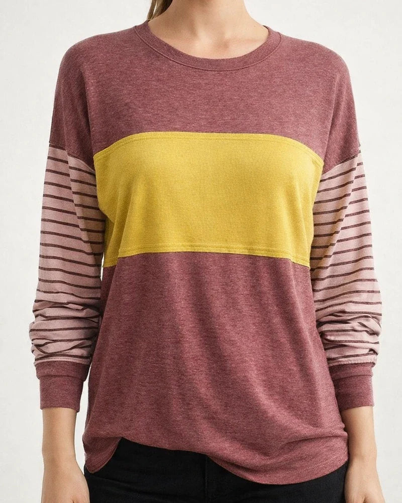 Women's Spring/Fall New Arrival Crew Neck Casual Striped Contrast Long-Sleeve T-shirt | JRSEE:38a17d0b-8051-45eb-8d81-98a9b0d367a8