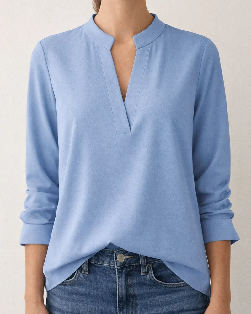 Women's Spring/Fall Solid-Color Casual New-Style Shirt Women's V-neck Long-Sleeve Shirt | JRSEE:da9dfb94-ef76-4569-aed1-776e02110be1