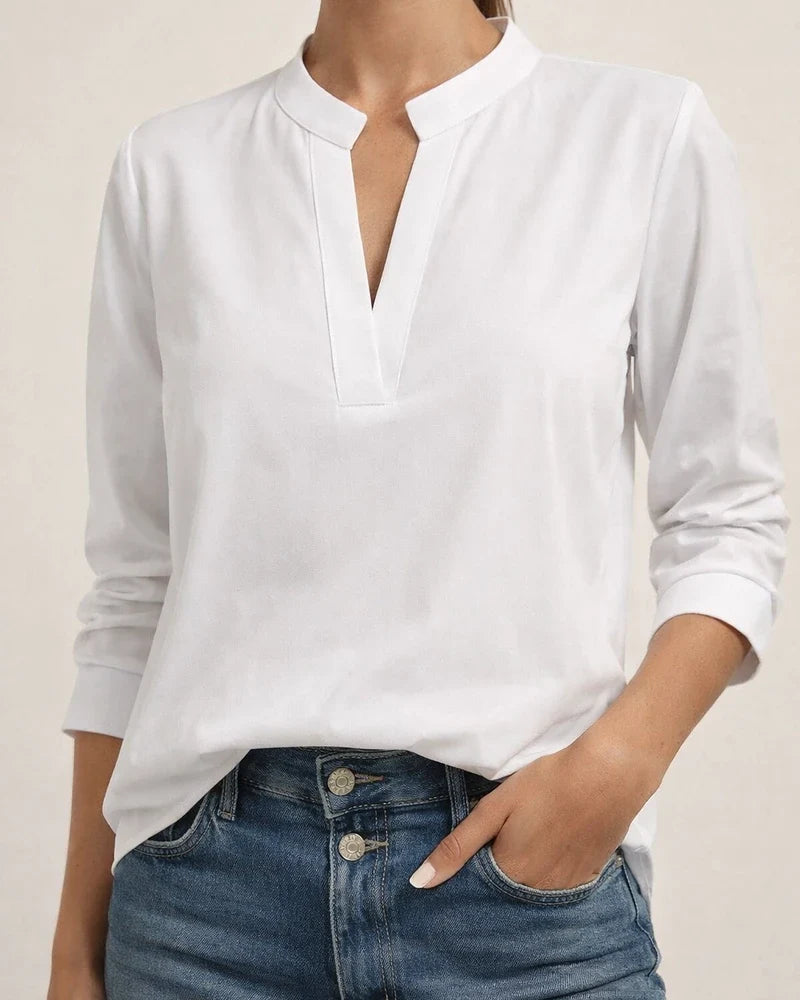 Women's Spring/Fall Solid-Color Casual New-Style Shirt Women's V-neck Long-Sleeve Shirt | JRSEE:25c97dea-ad87-4638-ae0e-f68dd2548c7b