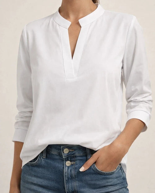 Women's Spring/Fall Solid-Color Casual New-Style Shirt Women's V-neck Long-Sleeve Shirt | JRSEE:25c97dea-ad87-4638-ae0e-f68dd2548c7b