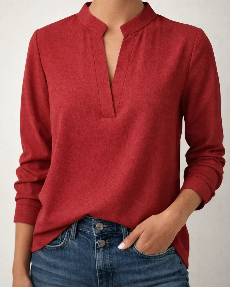 Women's Spring/Fall Solid-Color Casual New-Style Shirt Women's V-neck Long-Sleeve Shirt | JRSEE:a6405ec7-00d7-45ed-9a9d-14e6eb529b1c