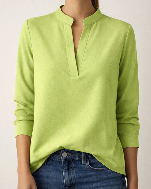 Women's Spring/Fall Solid-Color Casual New-Style Shirt Women's V-neck Long-Sleeve Shirt | JRSEE:359e11b4-c853-481c-97c2-b64e03b1a3ec