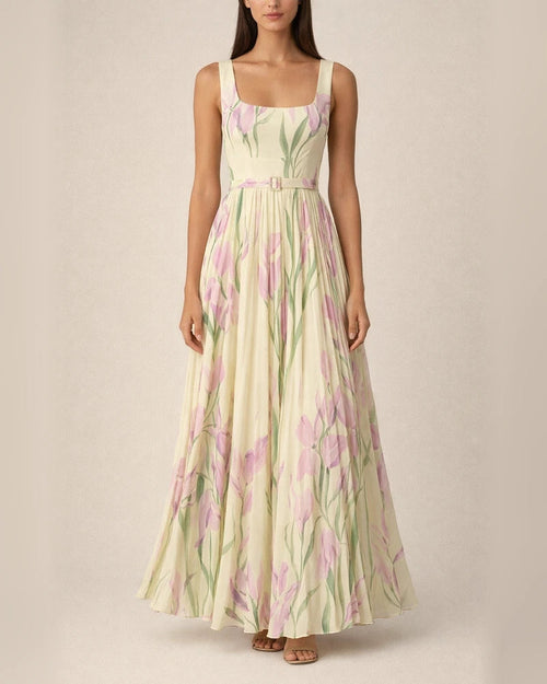 Women's Strapless Digital-Print Pleated Floral Long Sleeveless Dress | JRSEE:e3d080a3-784d-4f9c-9c77-1ce08eebd788