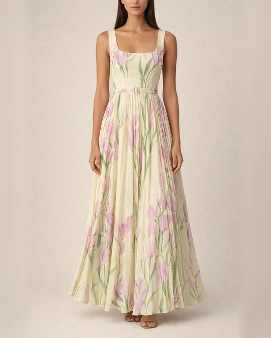 Women's Strapless Digital-Print Pleated Floral Long Sleeveless Dress | JRSEE:e3d080a3-784d-4f9c-9c77-1ce08eebd788
