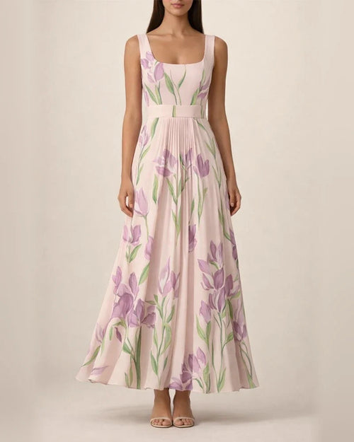 Women's Strapless Digital-Print Pleated Floral Long Sleeveless Dress | JRSEE:3abd2021-e80e-41c5-8d61-5fe1f8c89e91