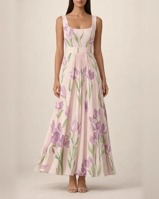 Women's Strapless Digital-Print Pleated Floral Long Sleeveless Dress | JRSEE:3abd2021-e80e-41c5-8d61-5fe1f8c89e91