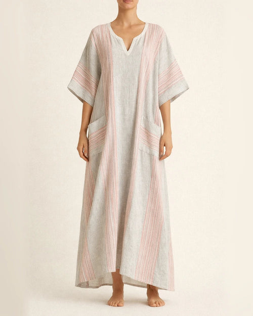 Women's Summer 3D-Printed V-Neck 3/4-Sleeve Long Dress with Patch Pockets | JRSEE:344b1cd1-a79b-4b2e-ab01-f0c7725eb5f2