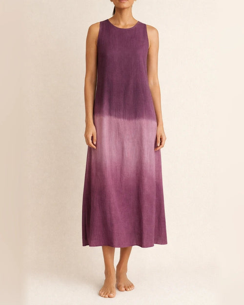 Women's Summer  Casual Cotton and Linen Sleeveless Slit Gradient Color Round Neck Dresses | JRSEE:18b4d666-cec1-41ff-b158-e2eeda50b342