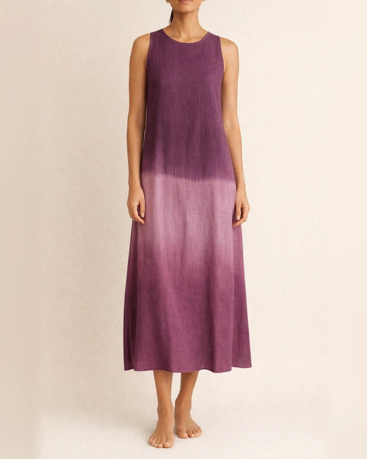 Women's Summer  Casual Cotton and Linen Sleeveless Slit Gradient Color Round Neck Dresses | JRSEE:18b4d666-cec1-41ff-b158-e2eeda50b342