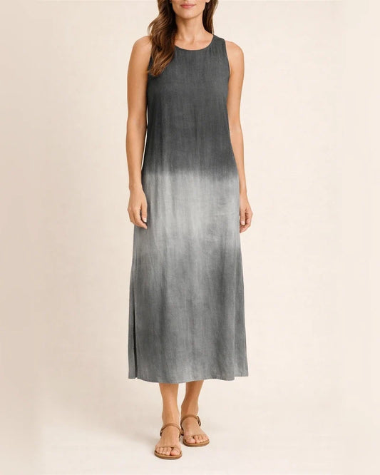 Women's Summer  Casual Cotton and Linen Sleeveless Slit Gradient Color Round Neck Dresses | JRSEE:62a1426b-f6e7-42de-ba52-ae3c8c630e22