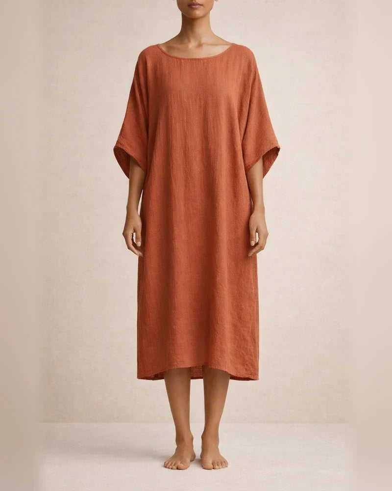Women's Summer Casual Fashion Cotton-Linen Blend Batwing Sleeve Loose-Fit 3/4-Sleeve Dress | JRSEE:847b1b50-695c-4faa-875f-dee5d3a4e9cb | JRSEE:540448f9-3367-4894-8048-5fa40dbaf96d