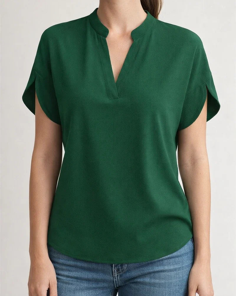 Women's Summer Casual Solid Color V-neck Loose Shirt Top | JRSEE:dd235351-b85b-4251-affb-9ddd1e6dddb9