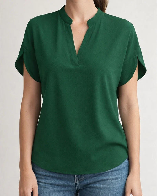 Women's Summer Casual Solid Color V-neck Loose Shirt Top | JRSEE:dd235351-b85b-4251-affb-9ddd1e6dddb9