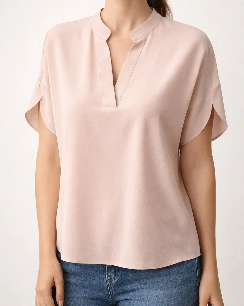 Women's Summer Casual Solid Color V-neck Loose Shirt Top | JRSEE:9b387d2c-f3f7-45aa-9f90-45675ea8c89a