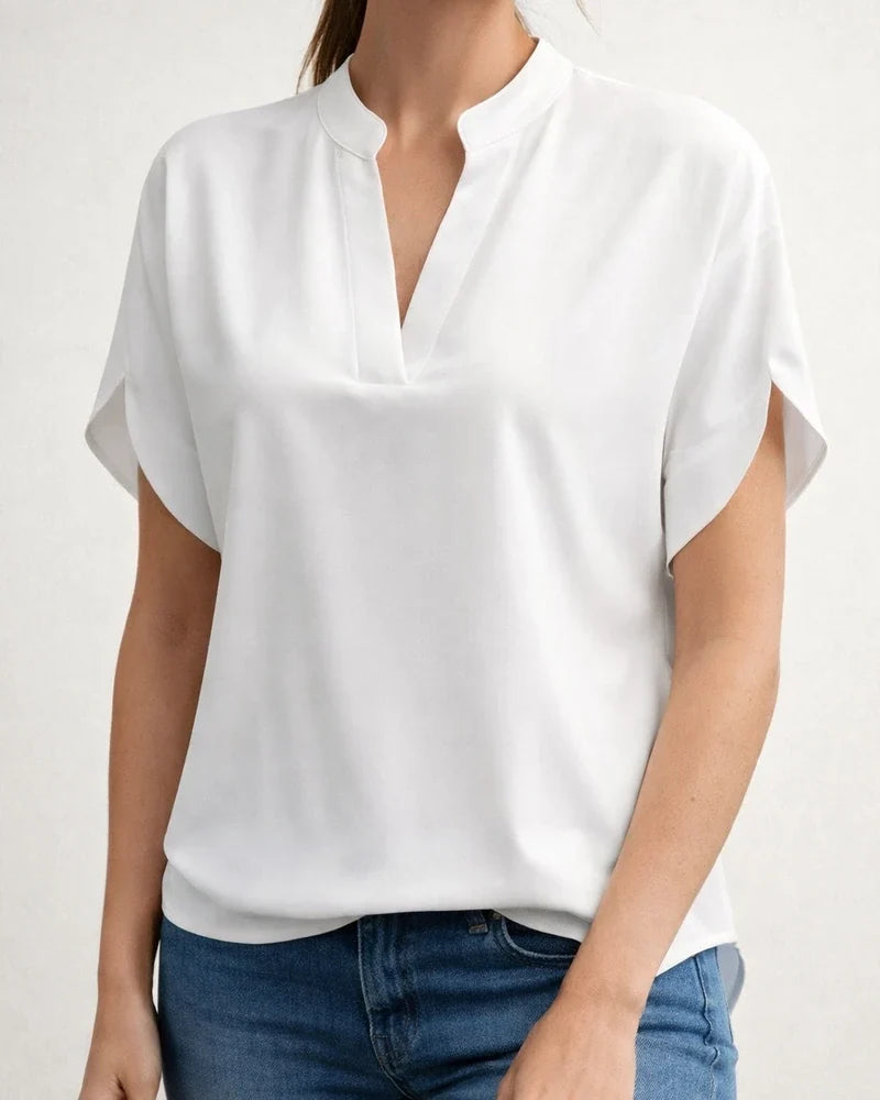 Women's Summer Casual Solid Color V-neck Loose Shirt Top | JRSEE:dbab70d9-f3e8-4210-a917-5611ea57c701